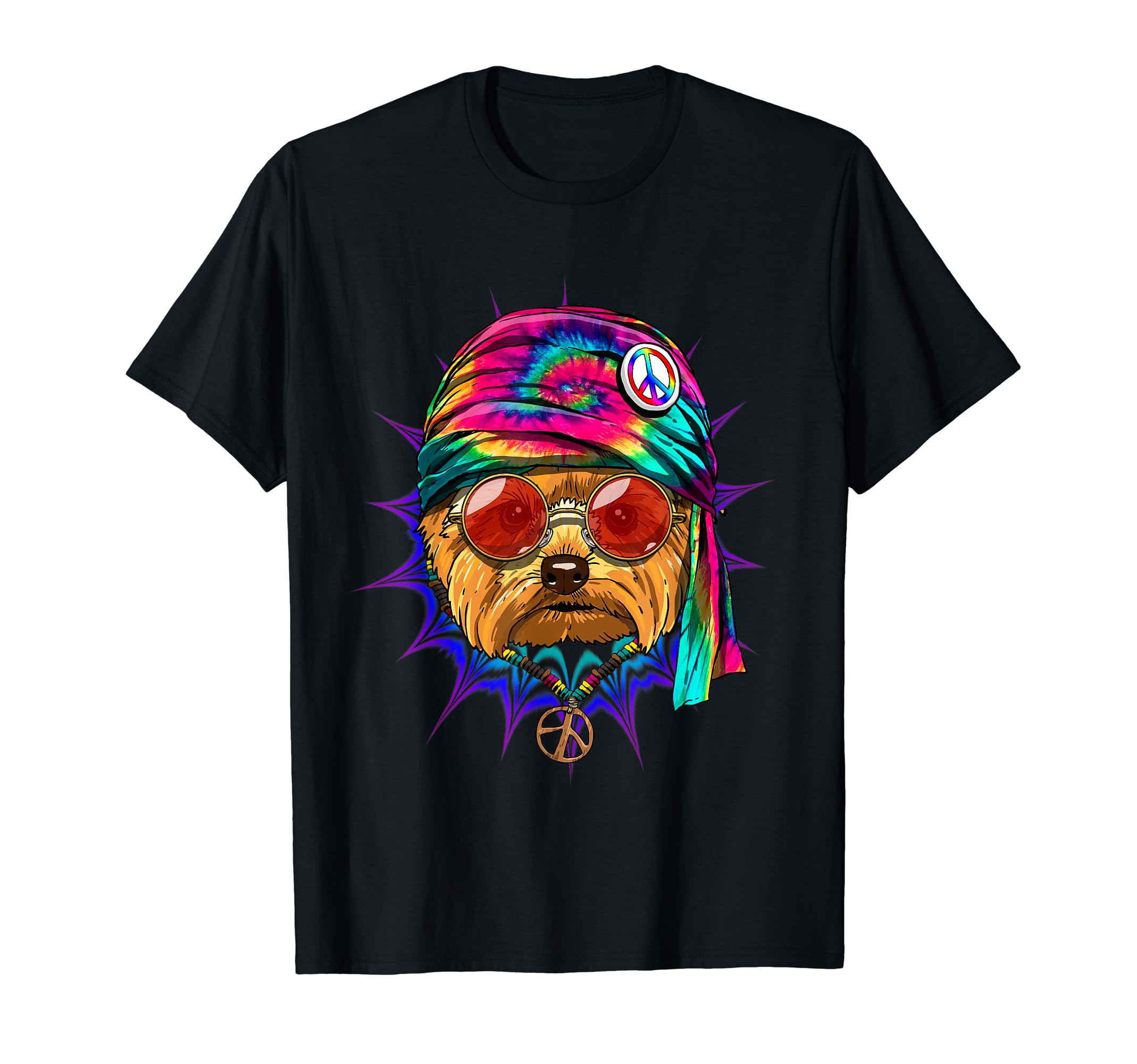 Tie Dye Hippie Yorkshire Terrier Hippiness Peace Love Dog T-Shirt