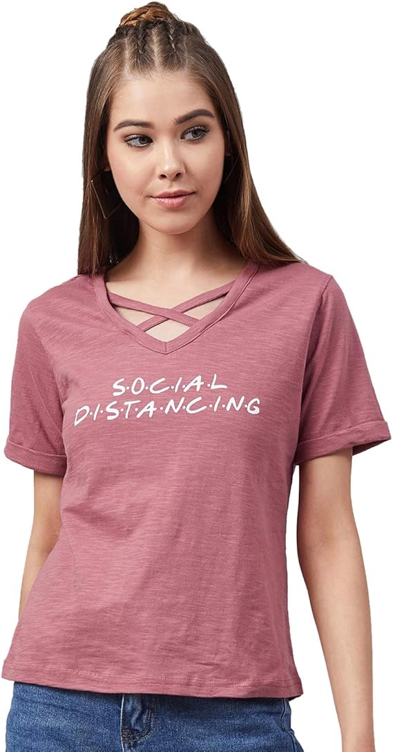 Buy RARE Women's Regular fit TShirt (EP7006S_Dusty Pink Small) at Amazon.in