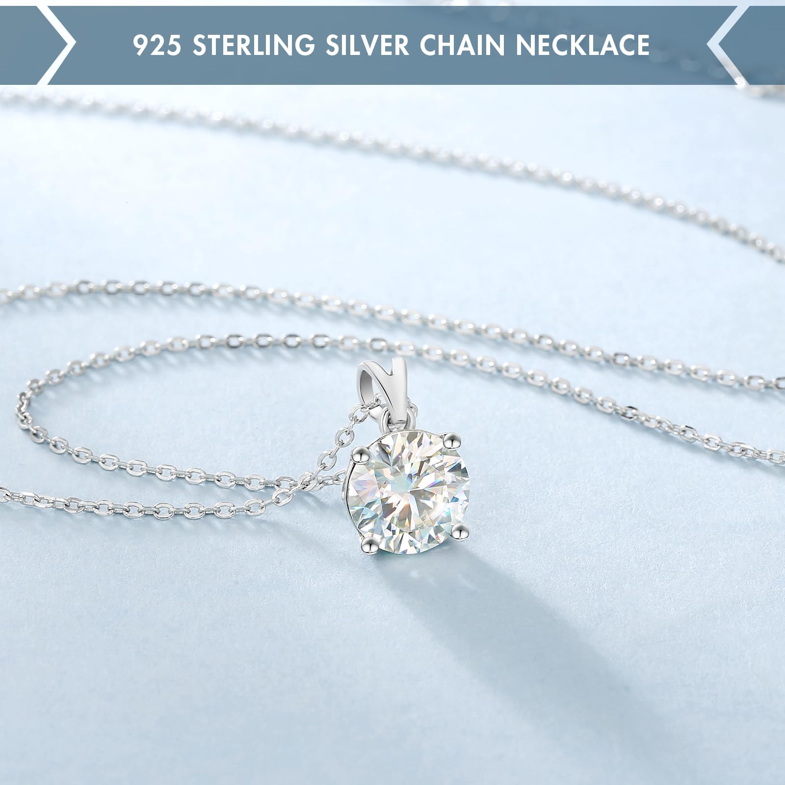 KRKC&CO Moissanite Solitaire Necklace for Women, 1.0ct, 6.5mm, White Gold in Sterling Silver, 4-Prong, Jewelry with GRA Certificate, Gift for Mom, Wife on Birthday Anniversary, Wedding