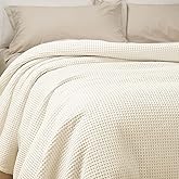 PHF 100% Cotton Waffle Weave Blanket Twin Size for Bed,Snag Proof Lightweight Breathable Moisture-Wicking Throw for Couch,Great for Layering in Cold Weather,Machine Washable,Home Decor Gift-Cream
