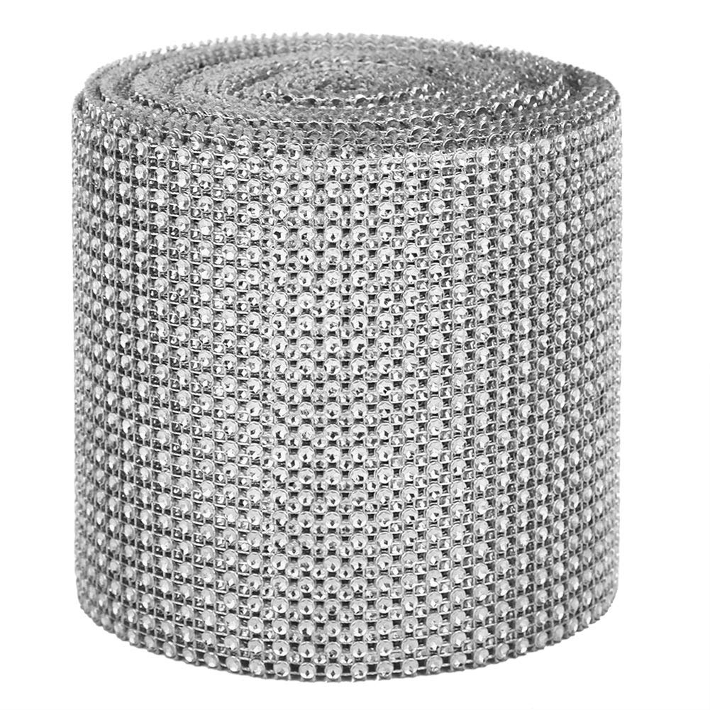 Fdit 9m Rhinestone Ribbon, 24 Rows Electroplating Plastic Mesh for Wedding Clothing Decoration 12cm Wide DIY Material for Stage Props Craft Projects (Silver)