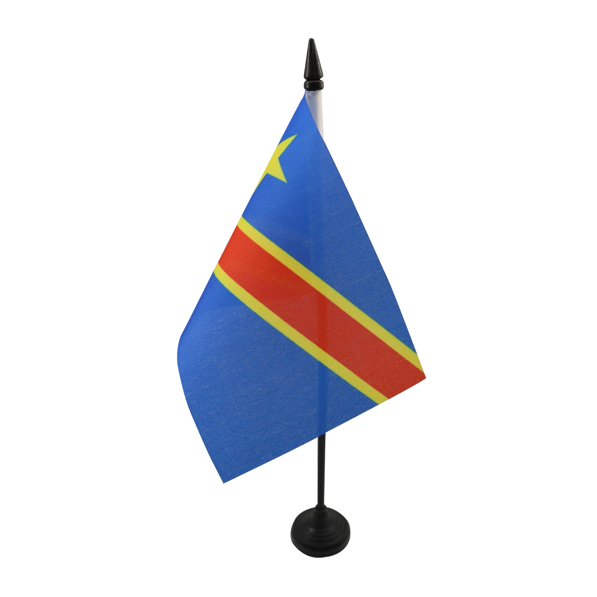 AZ FLAG - Democratic Republic of the Congo Table Flag 4'' x 6'' - Congolese Office Mini Banner 100% Polyester 15 x 10 cm - Mini Desk Flag with 10'' Pole and Black Plastic Base