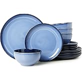 Pokini Stoneware Dinnerware Sets, Ceramic Plates and Bowls Set, Microwave & Dishwasher Safe Kitchen Dish Set, Modern Dinner Plates | Salad Plate | Cereal Bowls for 4, Dishware Sets Blue
