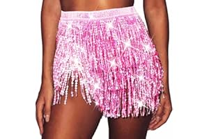 TWINKLEDE Boho Fringe Skirt Sequin Tassel Belly Dance Hip Scarf Rave Party Skirts Belts for Women and Girls