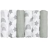 GLLQUEN BABY Receiving Blanket Boy Cotton Muslin Swaddle Blankets Girl Newborn Squares Breathable & Soft Thin Baby Blankets Cloths Double Absorbent Infant Swaddling Wrap - 6 Pack (Star)