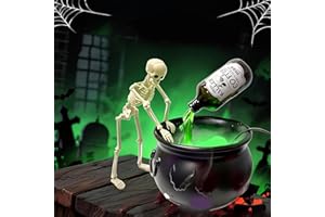 AOLBSPD Halloween Decorations Indoor - 8 IN Cauldron Halloween Decor with Magic Floating Potion Bottles And Diffuser - Spooky Vintage Black Plastic Bowl Hocus Pocus Party Decor for Home Table Mantel Kitchen