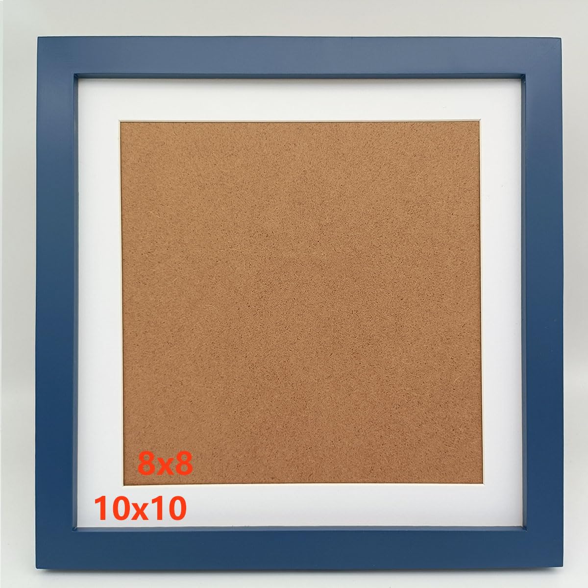 Photo 1 of 10x10 Picture Frames Blue with Mat 8x8 Opening Solid Wood Frame, Plastic Panel (Film Needs to be Removed) Table or Wall.Front Window Opening 9.6x9.6 inch.