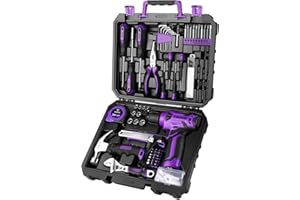 Tool Set: Tool Kit with 8V Cordless Drill, Hand Toolbox with Storage case, Tool Set for Home Repairs 126 Piece, Purple