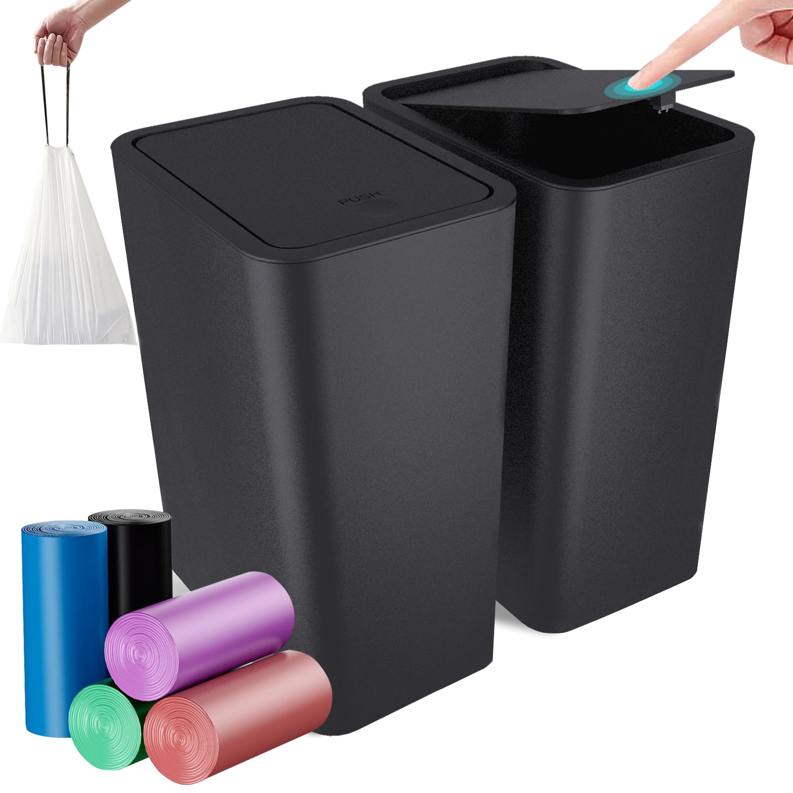 Photo 1 of CXGFVRE 2.65Gallon/10 Liter Push-StyleTrash Can with 75 Trash Bags. Combines pet-Proof, Odor-Proof, and Quiet Opening/Closing Features. Ideal for bedrooms, Offices, bathrooms, and Kitchens(2 Pack)