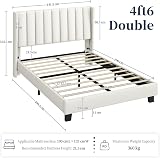 Yaheetech Double Bed Frame Upholstered Platform Bed Beige 4ft6 Wing Headboard view 2