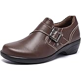 Ysekloiy Loafers for Women Leather Dressy Arch Support Memory Foam Buckles Comfortable Low Heel Casual Shoes Ladies Business Work Office Flats Brown US 10.5