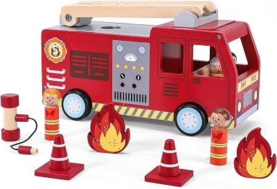 SOKA Wooden Fire Engine Truck with Figurines Montessori Toy Set Ages 3+