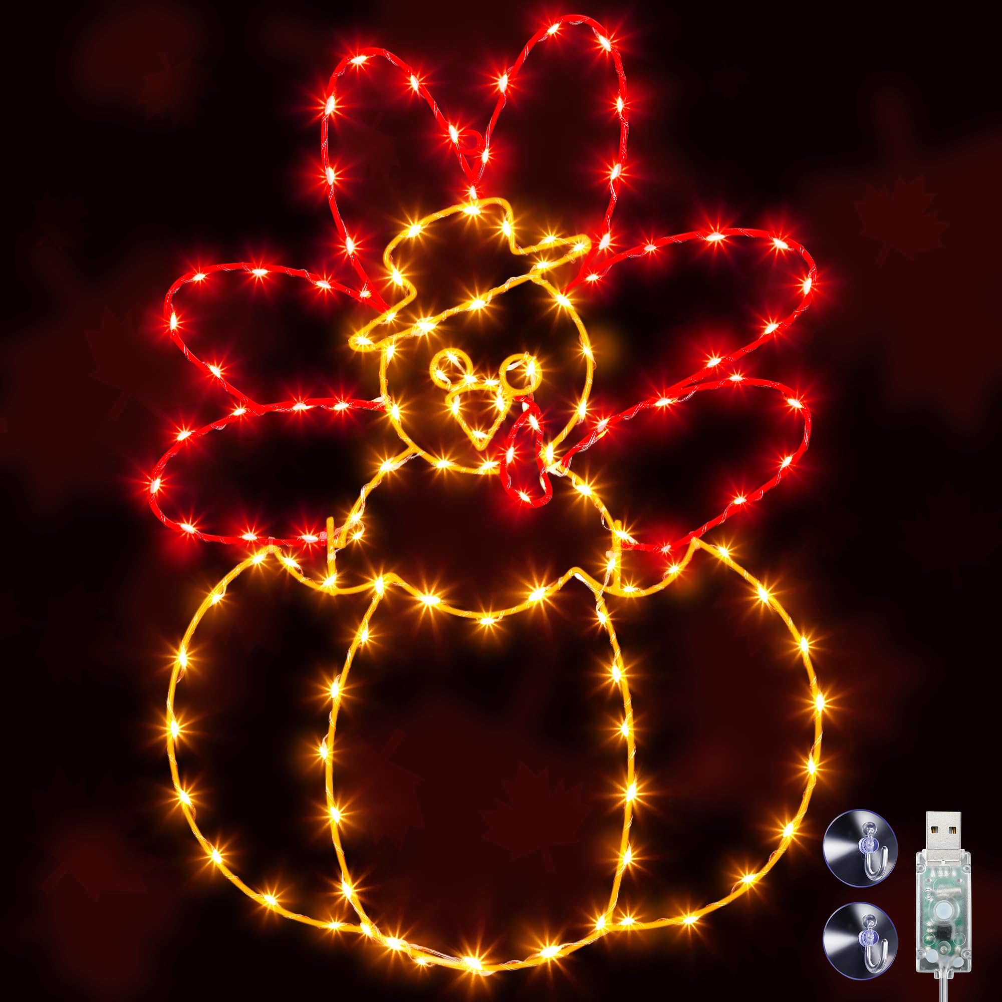 Photo 1 of Hiboom Large Thanksgiving Turkey Pumpkin Window Lights Decorations, Turkey Light with Timer 8 Mode USB Powered for Fall Decor Home Party Indoor Outdoor(22.8in H X 16in L; 127 LED)