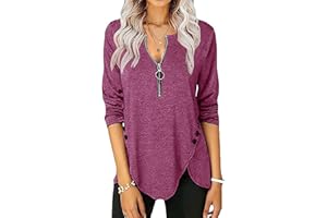 PETYCZEN Womens Tops Dressy Casual Spring Summer 2023 Long Sleeve Zip Up Shirts Loose Side Button Going Out Tops Blouse Tunic