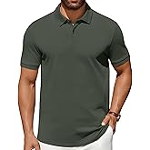 COOFANDY Men's Polo Shirts 100% Cotton Heavyweight Short Sleeve Button Golf Shirts Classic Pullover Ribbed Collar and Cuffs
