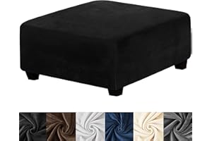 HFCNMY Ottoman Cover Square,Stretch Velvet Square Ottoman Cover Thick Ottoman Slipcover Square Washable Storage Ottoman Cover Foot Stool Cover with Elastic Bottom for Living Room Black Large