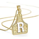 KissYan Western Cowgirl Initial Necklace Valentines Day Gifts for Men Women, 14K Gold Plated Cowboy Letter Pendant Necklace Handmade CowTag Two-Toned Jewelry