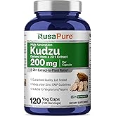 NusaPure Kudzu Root, Vegan, 200mg, 120 Veg Capsules - 120 Servings | Herbal Formula, Pueraria Lobata Root 20:1 Extract &amp; BioPerine, Suitable for Adults, Made in cGMP Registered Facility USA