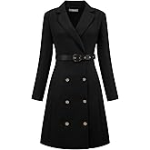 Hobemty Women's Tweed Dress Double Breasted Long Sleeve Blazer Dress with Belt