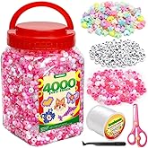 IOOLEEM Pink Solid & Glitter Bulk Pony Beads - 4000pc Kit for Friendship Bracelets & Jewelry Making, Easy Storage