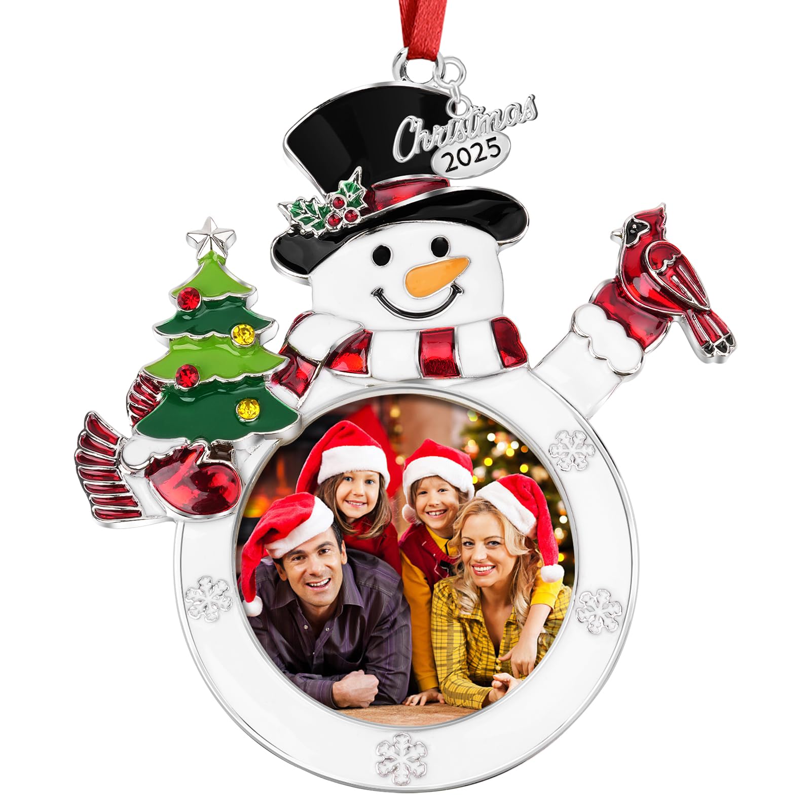 Photo 1 of 2025 Snowman Photo Ornaments for Christmas Tree Decorations Snowman Picture Photo Frame Ornament 2025 for Christmas Holiday Decorative Annual Keepsake Gift