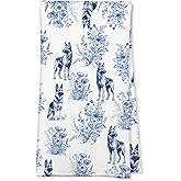RVEAFA German Shepherd Dog Blue French Toile Kitchen Dish Towels Decorative Gifts for German Shepherd Lovers Women Tea Towels Hand Towel Gifts for Women Men 16.5x24 Inch