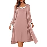 Ekouaer Women's Sexy Nightgown with Robes Set 2 Piece Lace Full Length Knit Soft Nightwear Lightweight Bathrobes S-XXL