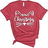 Meowy Christmas Shirt, Women Cute Cat Christmas T-Shirt, Funny Holiday Cat Lover Graphic Sweatshirt, Festive Winter Top, Cozy Xmas Gift Idea for Pet Owners