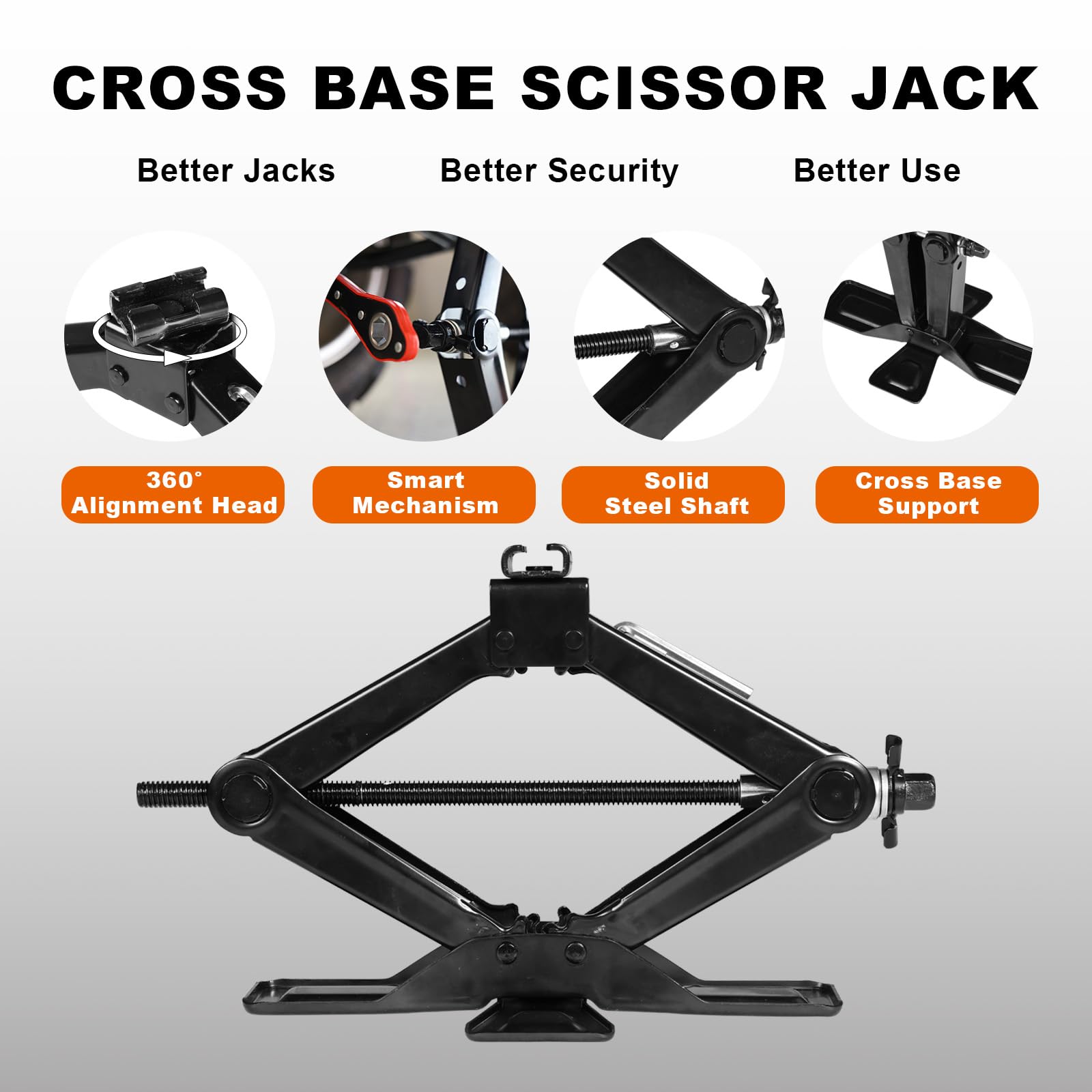 BIG RED AST10202SR Torin Wide Base Cross Car Scissor Jack: Steel Portable Quick Lift Tire Jacks Include Ratchet Wrench for Car, Truck, Sedans and MPV, 1.5 Ton (3,000 lbs) Capacity, Black