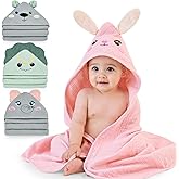 FIOBEE Hooded Baby Towels 100% Muslin Baby Bath Towels for Newborn with Animal Design Ultra-Soft and Absorbent Bath Essentials for Toddler, Unisex Girls Boys 30 x 30 inch, Pink Bunny