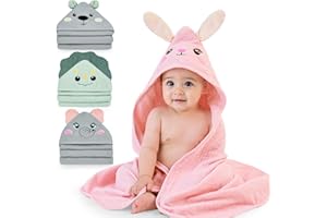 FIOBEE Hooded Baby Towels 100% Muslin Baby Bath Towels for Newborn with Animal Design Ultra-Soft and Absorbent Bath Essentials for Toddler, Unisex Girls Boys 30 x 30 inch, Pink Bunny