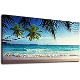 Large Wall Art Ocean Waves Canvas Pictures Coconut Trees Sands Beach Seascape Landscape Modern Summer Sea Nature Canvas Artwork Contemporary Wall Art for Living Room Bedroom Home Wall Decor 20" x 40"