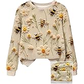 SHENHE Women's Graphic Crewneck Sweatshirt 3D Bee Floral Print Fall Sweatshirt Pullover