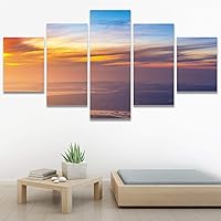 SIGNWIN 5 Panel Canvas Wall Art Modern Art Coastal Colorful Multicolor Photography Romantics Sunset for Home Decorations Ready to Hang - 60