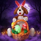 IRETG 5Ft Halloween Inflatable Dog Decoration with Built-in LED Lights | Brown Puppy with Bunny Ears &amp; Egg Basket,210T Polyester Blow Up Yard Decor for Outdoor Indoor Halloween Party Trick or Treat