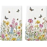Artoid Mode Floral Butterfly Bee Spring Kitchen Towels Dish Towels, 18x26 Inch Farmhouse Summer Decoration Cleaning Set of 2