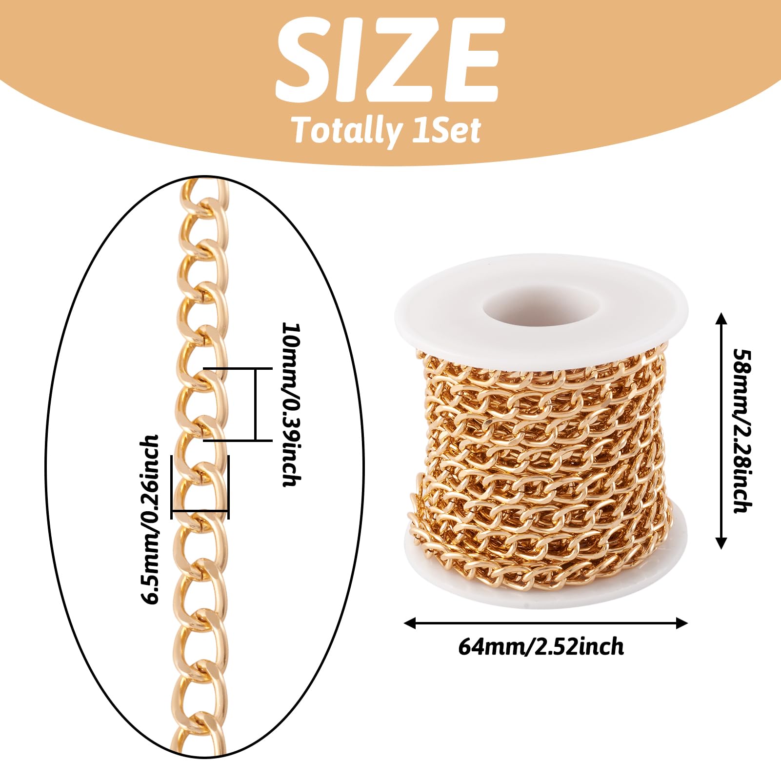 Craftdady 16.4 Feet Aluminum Curb Chain Link Gold Twisted Cable Cross Chain Unwelded 10x6.5mm with Spool for Bracelet Necklace Tassel Earring Jewelry Making