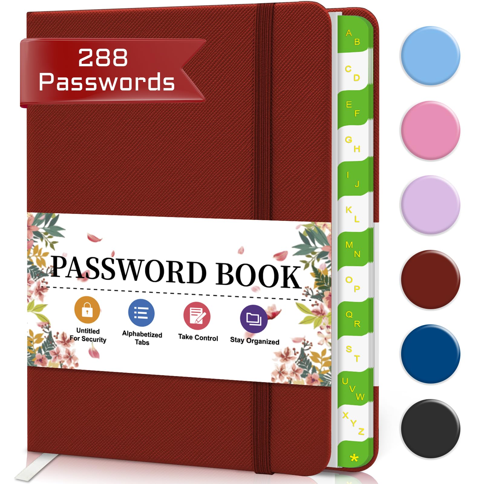 BLESWIN Password Book with Alphabetical tabs, Hardcover Small Password Books for Seniors, Internet Password Logbook Journal Website Address Login, Perfect Pocket Size Password Keeper –Red