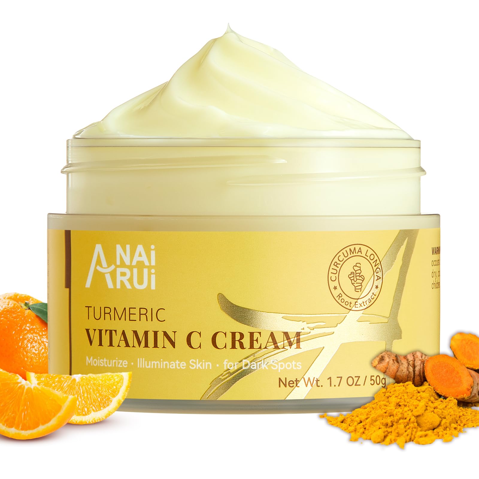 ANAiRUi Turmeric Vitamin C Face Cream, Moisturising Collagen Face Cream for Dry Skin, Daily Used Turmeric Vit C Facial Cream for Dark Spots, Wrinkles, Anti-Ageing, Even Skin Tone 50g