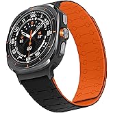 ZZDZZ Magnetic Band Compatible with Samsung Galaxy Watch Ultra 2/Ultra (2025/2024) Band 47mm, 22mm Silicone Sport Strap for Women Men, Black/Orange