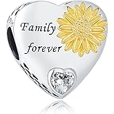925 Sterling Silver Sunflower Charms Fit Pandora Charms Bracelet Forever In My Heart Fit Wife Mother's Day Christmas Birthday Gift