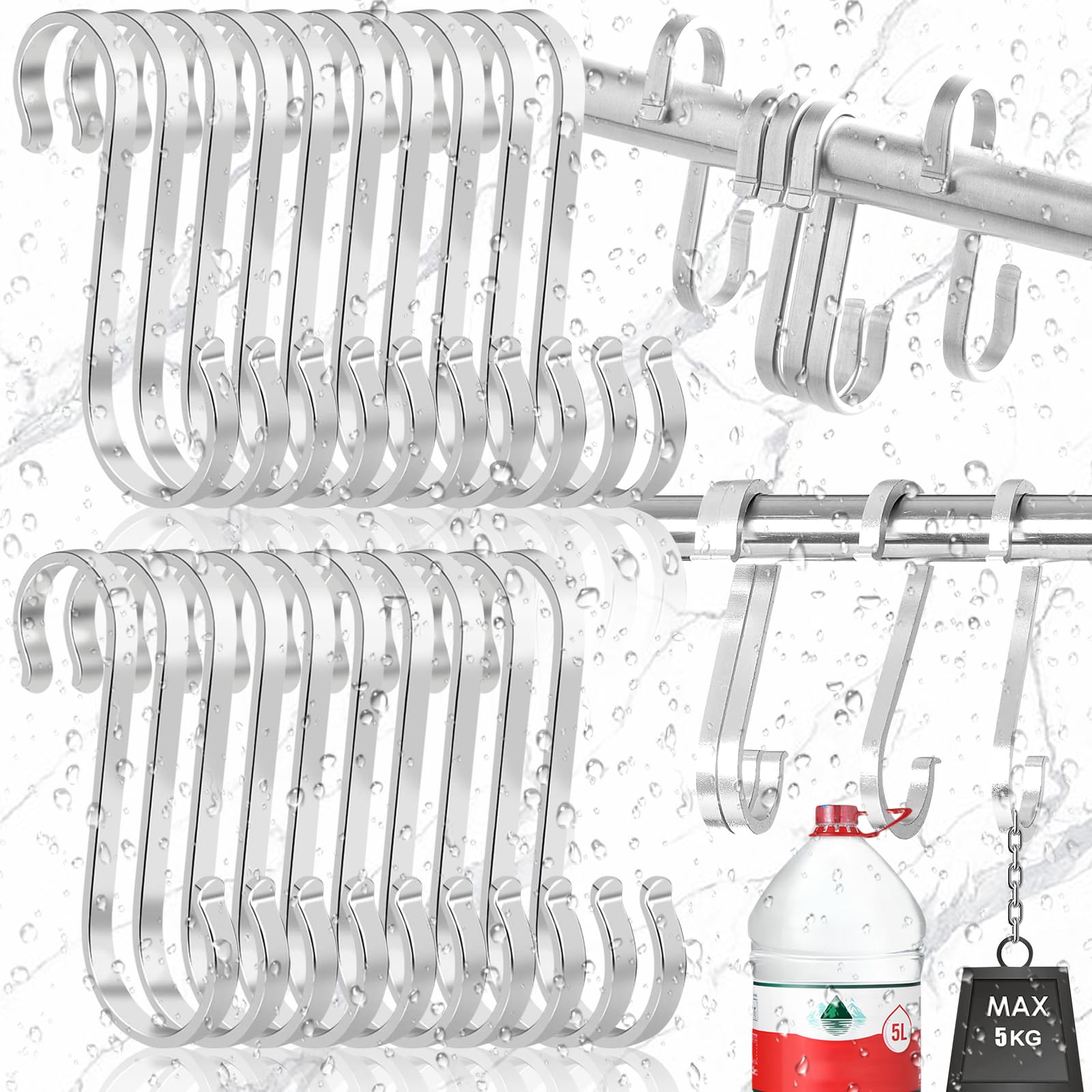Srup 20 Pcs S Hooks Wall Mounted S Hook Steel S Shape Stainless Steel S Shape Hooks Stainless Steel S Hooks for Kitchen Office Bathroom Closet Workshop Garage Office Home Essential Set
