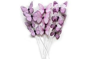 NAUDASSODS 12 Pack Butterfly Decorations, DIY 3D Butterfly Stakes Decor, 2 Sizes of Butterfly Ornament for Home Fake Flower Floral Supplies Tea Party Wedding Easter Christmas Spring Fall. (Light Pink 01)
