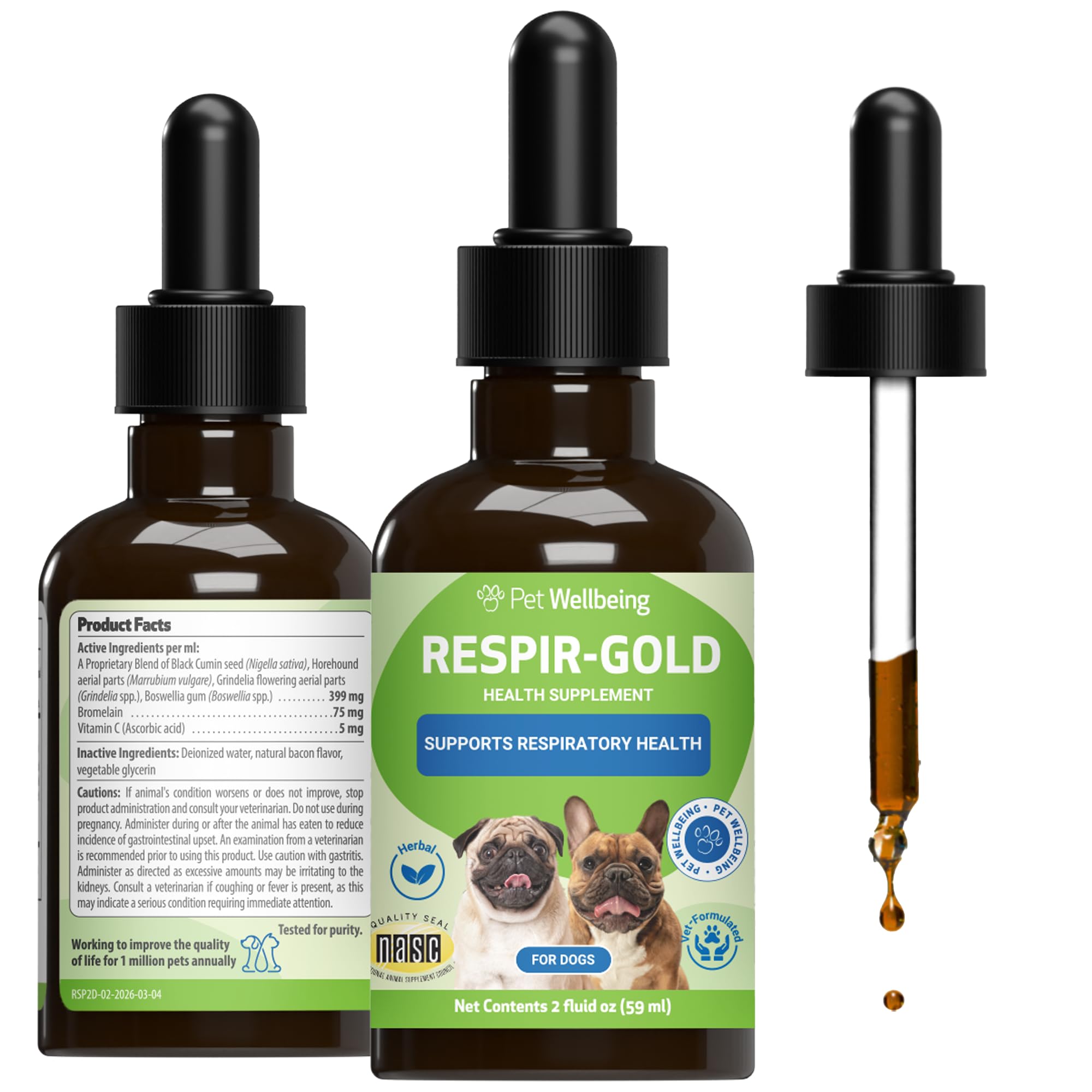 Pet Wellbeing Respir-Gold for Dogs - Supports Healthy Breathing, Open Airways, Respiratory Support, Black Cumin, Horehound, Grindelia - Veterinarian-Formulated Herbal Supplement 2 oz (59 ml)