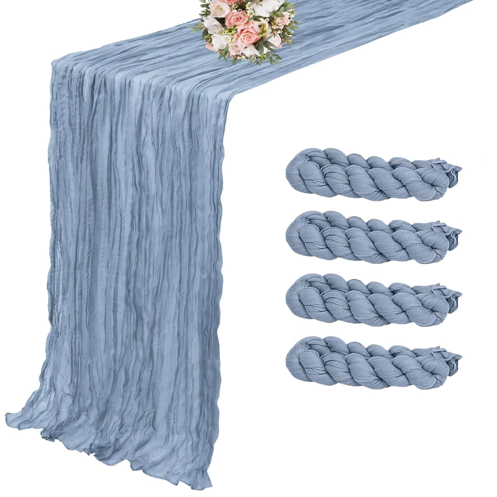 Photo 1 of ****INCOMPLETE***4 Pack Cheesecloth Table Runner, 35 x 120Inch Dusty Blue Table Runner, 10FT Boho Gauze Cheese Cloth Table Runners for Wedding Baby Shower Party Table Decor