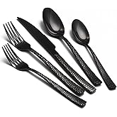 Black Hammered Silverware Set, 40 Piece Stainless Steel Flatware Set for 8, Food-Grade Tableware Cutlery Set for Home Restaurant, Mirror Polished, Dishwasher Safe