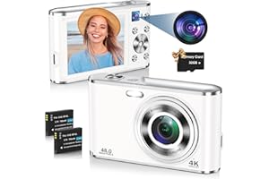 HICSHON Digital Camera, UHD 4K Digital Camera with Front and Rear Camera, Autofocus 48MP 16X Digital Zoom Vlogging Camera with 32GB Card, 2.8 Inch Screen Compact Photo Shoot Camera for Beginners(White)