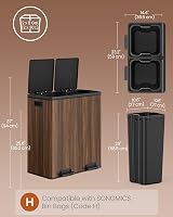 SONGMICS Dual Rubbish Bin 2-Compartment 30 L Dark Walnut LTB060N02 view 5