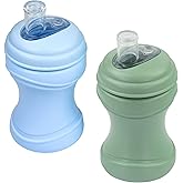 Re-Play Transition Sippy Cups for 1 Year-Old - Medical Grade Silicone Soft Spout & Travel Lid, Easy to Hold Hourglass Shape, Made in USA - 8 Oz. - Set of 2 - Ice Blue/Sage