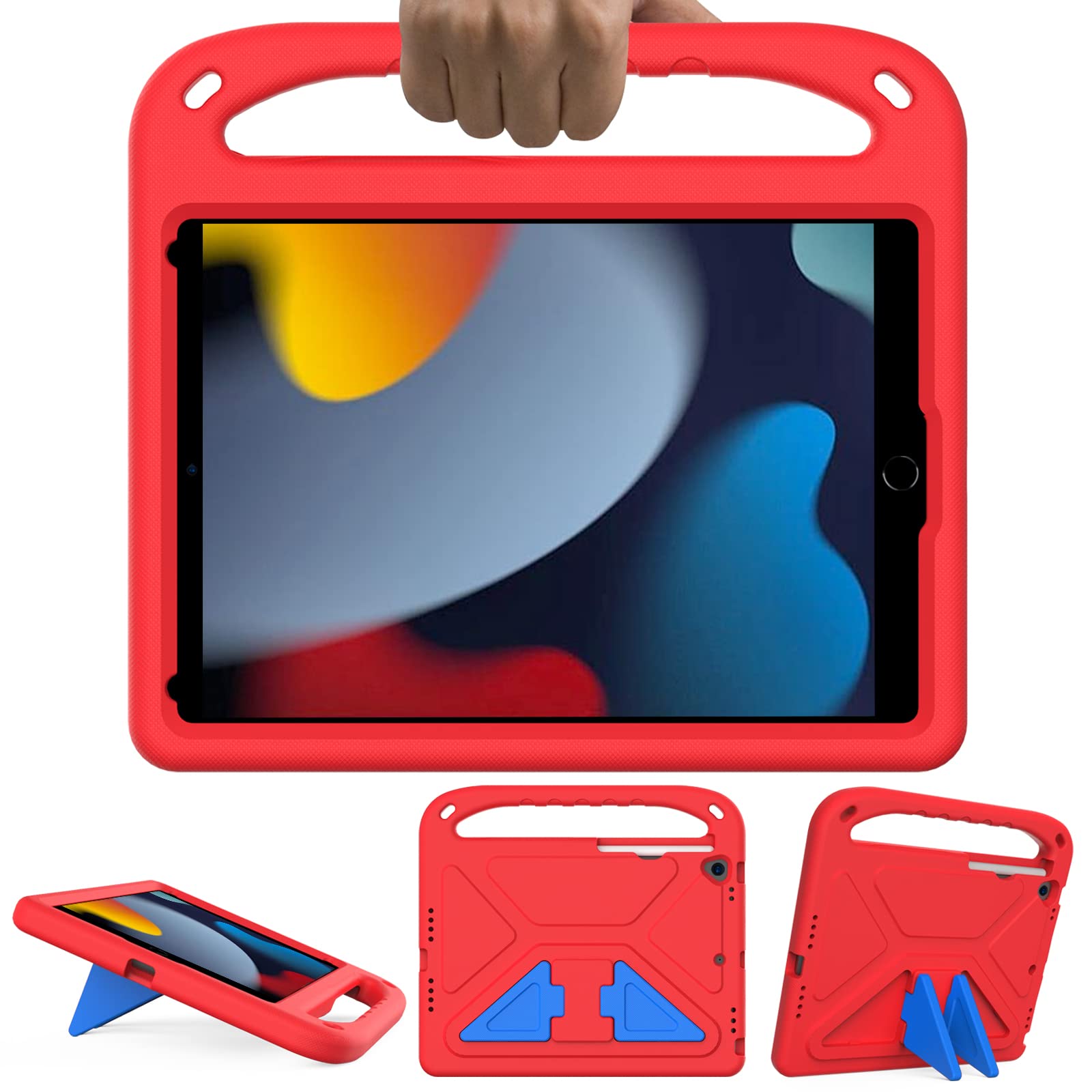 GOZOPO Kids Case for iPad 9th / 8th / 7th Generation (10.2 Inch 2021/2020/2019), Lightweight & Shockproof Handle Stand Case Compatible with iPad 10.2 / Air 3 10.5" / i Pad Pro 10.5" - Red — image 1